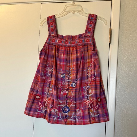PRICE SLASHED! Johnny Was Piper Square Neck Floral Embroidered Plaid Tank Blouse - Picture 4 of 6